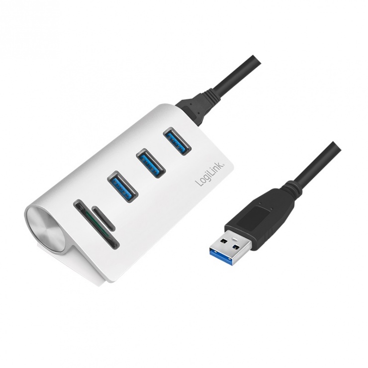 Imagine HUB USB 3.0 cu 3 porturi + cititor carduri Aluminiu, Logilink CR0045